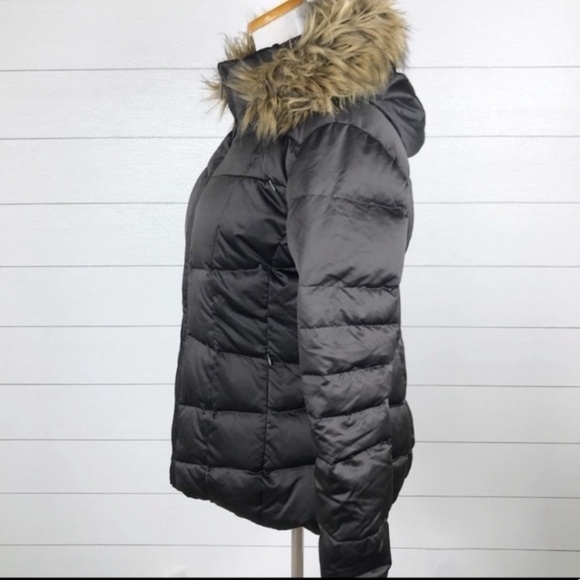 Calvin Klein Down Filled Quilted Puffer Jacket Hood Faux Fur Trim Brown PM - Picture 4 of 8